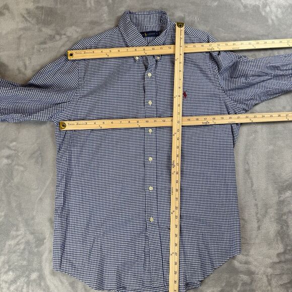 Ralph Lauren Men’s L Gingham Shirt Blue White Plaid Red Pony Cotton Button-Up - Picture 4 of 7